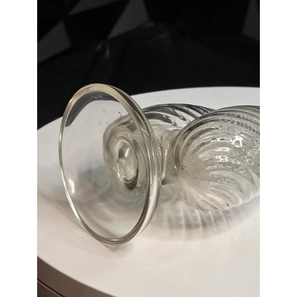 Vintage Clear Glass Double Bud Vase Twisted Ribbed Opti Swirl Pedestal Base 8.5